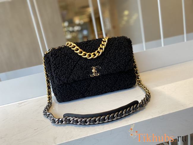 Chanel Lamb Hair Flap Bag Black AS1160 Size 26 - 1