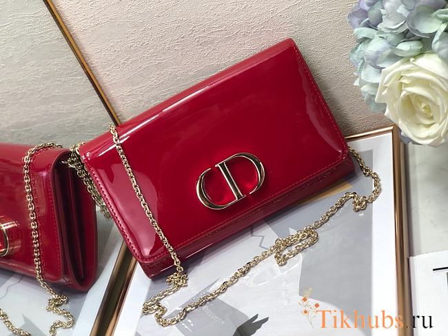 Dior 30 Montaigne Bag Patent Leather Red 2245A Size 22x14x4cm - 1