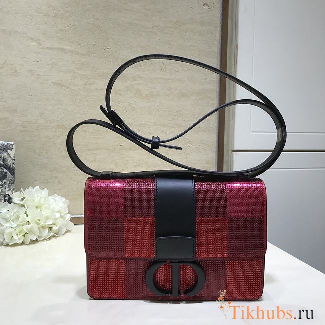 Dior Montaigne Cow Leather Flap Handbag Red/Black Size 24 cm - 1