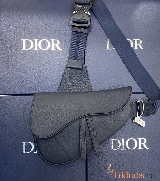 Dior Saddle Bag (Couple Style) Navy Blue With Blue Ribbon 093 Size 20x28.6x5 cm - 1