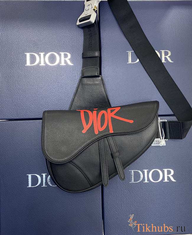 Dior Saddle Bag (Couple Style) Navy Blue With Red Silk Screen 093 Size 20x28.6x5 cm - 1