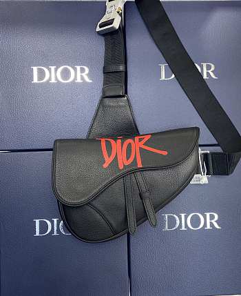Dior Saddle Bag (Couple Style) Navy Blue With Red Silk Screen 093 Size 20x28.6x5 cm