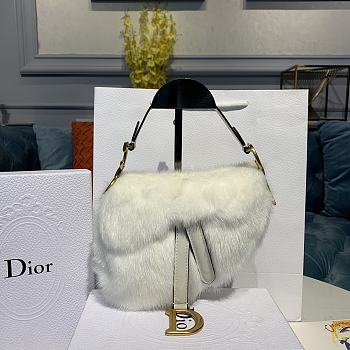 Dior Saddle Bag Black Mink Fur White M0447 Size 20x5x15 cm