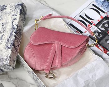 Dior Velvet Saddle Bag Pink S9001 Size 19.5x16x6.5 cm
