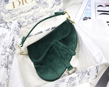 Dior Velvet Saddle Bag Green S9001 Size 19.5x16x6.5 cm