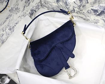 Dior Velvet Saddle Bag Blue S9001 Size 19.5x16x6.5 cm