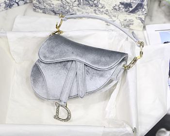 Dior Velvet Saddle Bag Gray S9001 Size 19.5x16x6.5 cm