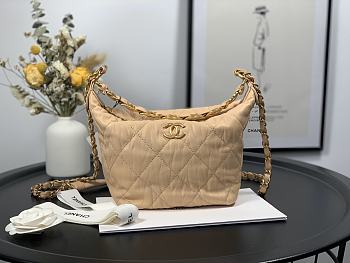 Chanel Crumpled Lambskin Mini Hobo Bag Beige Size 15x12.5x18 Cm