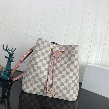 LV NEONOE Handbag White Grid Pink M44020 Size 26x26x17.5 cm