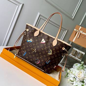 LV Neverfull Love Lock Handbag M44364 Size 32x28.5x17 cm