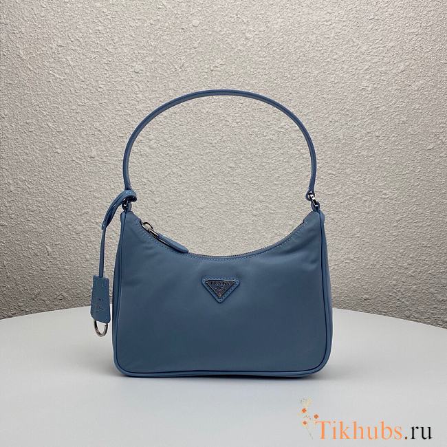 Prada Leather Shoulder Strap Hobo Bag Blue 1NE204 Size 23x13x5 cm - 1