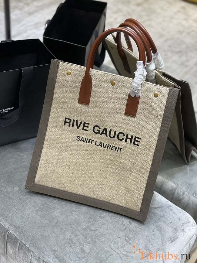 YSL Rive Gauche N/S Tote Bag Beige/Gray 631682 Size 37.5×38×17 cm - 1