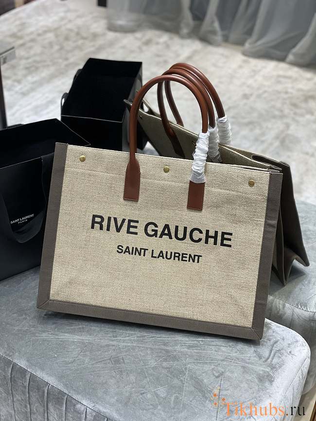 YSL Rive Gauche Large Tote Bag Beige/Gray 509415 Size 48 x 36 x 16 cm - 1