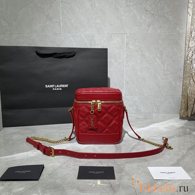 YSL 80's Vanity Bag In Carré-Quilted Red 649779 Size 14.5 X 16.5 X 9 cm - 1