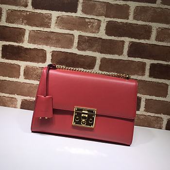GUCCI Padlock Medium Gg Shoulder Bag Full Red Leather 409486 Size 30 x 19 x 10 cm