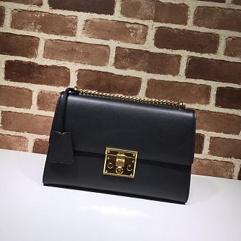 GUCCI Padlock Medium Gg Shoulder Bag Full Black Leather 409486 Size 30 x 19 x 10 cm