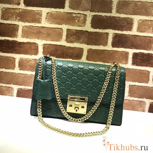 GUCCI Padlock Medium Gg Shoulder Bag Green Pressure 409486 Size 30 x 19 x 10 cm - 1