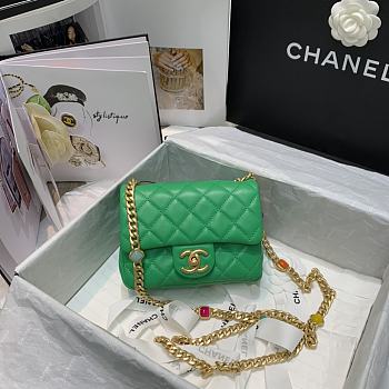 CHANEL Mini Flap Bag Green AS2379 Size 17 x 12 x 8 cm