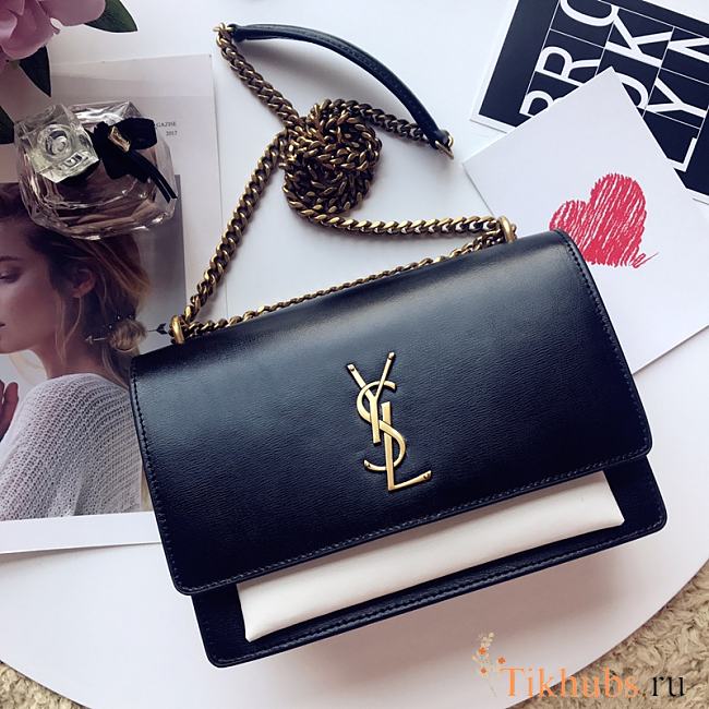 YSL Sunset Monogram Medium Smooth Leather Black-White 442906 Size 22x16x9 cm - 1