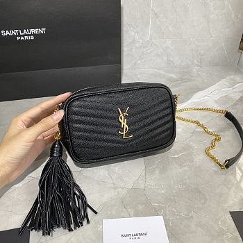 YSL Lou Camera Bag In Quilted Leather Black Gold 585040 Size 18×10×5 cm
