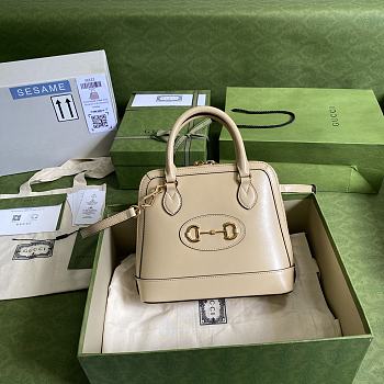 GUCCI Horsebit 1955 Small Top Handle Bag Full Oatmeal Skin 621220 Size 25 x 24 x 9 cm