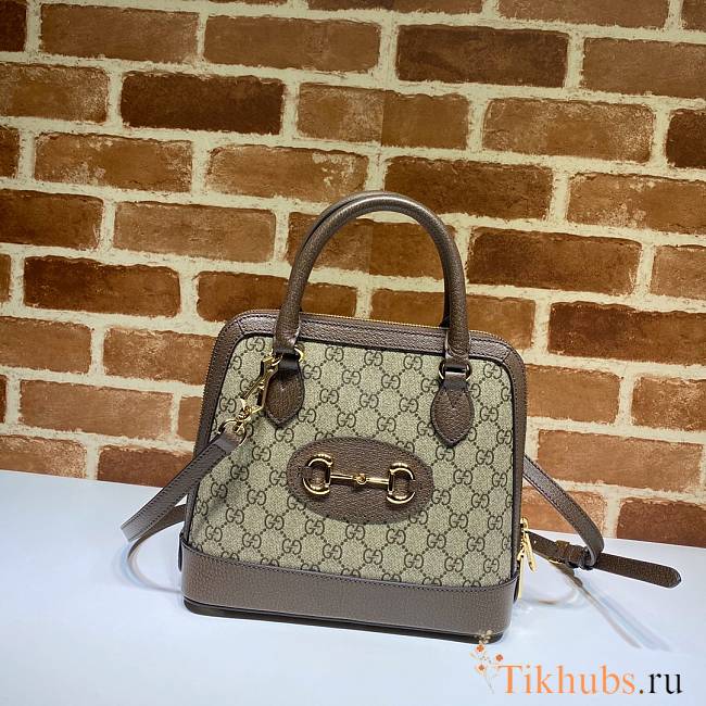 GUCCI Horsebit 1955 Small Top Handle Bag Brown PVC/Brown 621220 Size 25 x 24 x 9 cm - 1