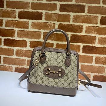 GUCCI Horsebit 1955 Small Top Handle Bag Brown PVC/Brown 621220 Size 25 x 24 x 9 cm