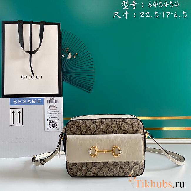 GUCCI Horsebit 1955 Small Gg Supreme White And Brown 645454 Size 22.5 x 17 x 6.5 cm - 1