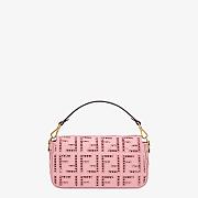 FENDI BAGUETTE White Canvas Bag With Embroidery Pink Size 27 - 2
