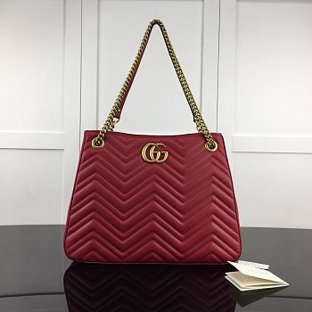 GG Marmont Matelassé Shoulder Bag In Red Leather 453569 Size 36 x 27 x 14 cm