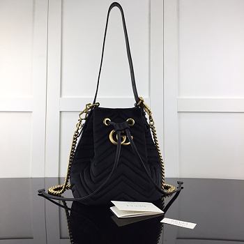Gucci GG Marmont Quilted Velvet Bucket Bag Black 525081 Size 21 x 22 x 11 cm
