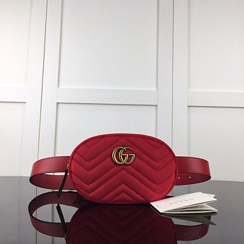 Gucci GG Marmont Matelasse Belt Bag Red Velvet 476434 Size 18 x 11 x 5 cm