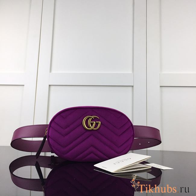 Gucci GG Marmont Matelasse Belt Bag Purple Velvet 476434 Size 18 x 11 x 5 cm - 1