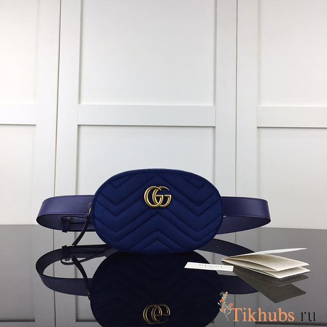 Gucci GG Marmont Matelasse Belt Bag Dark Blue Velvet 476434 Size 18 x 11 x 5 cm - 1