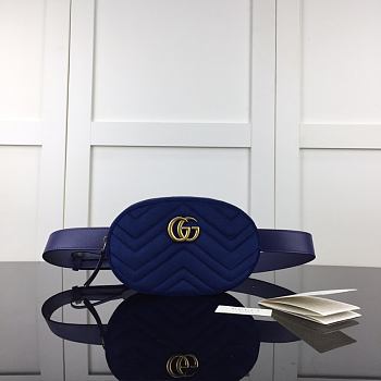 Gucci GG Marmont Matelasse Belt Bag Dark Blue Velvet 476434 Size 18 x 11 x 5 cm