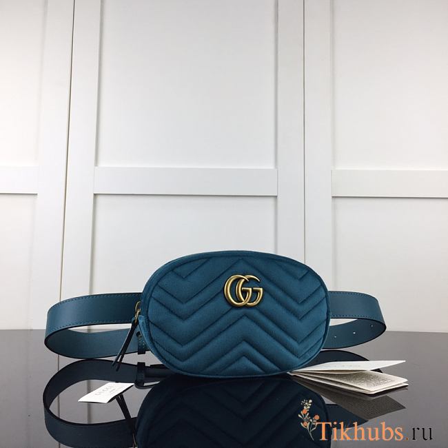 Gucci GG Marmont Matelasse Belt Bag Blue Velvet 476434 Size 18 x 11 x 5 cm - 1