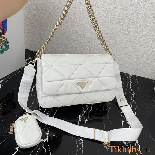 PRADA System Nappa Leather Patchwork Bag White 1BD291 Size 28 x 18 x 7.5 cm - 1