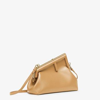 FENDI First Small Leather Bag Beige Size 26 × 18 × 9.5 cm