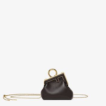 FENDI First Mini Leather Bag Black Size 11.5 x 10 x 5.5 cm