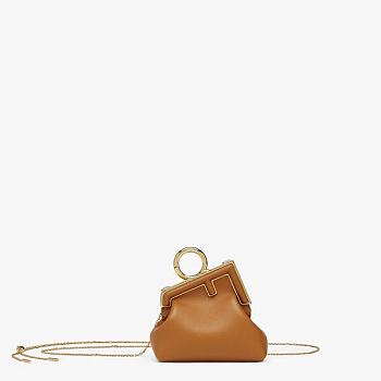 FENDI First Mini Leather Bag Brown Size 11.5 x 10 x 5.5 cm