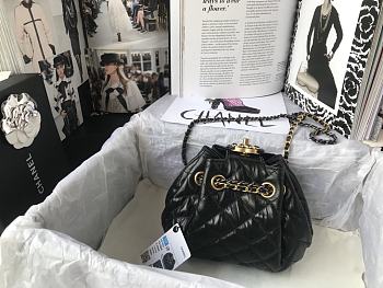 CHANEL Pull Rope Bag Black AS1802 Size 20 x 17 x 10 cm