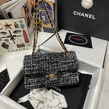 Chanel Sequin Bag Wear Beaded Beads Woolen Cloth Black 1112 Size 25.5 cm