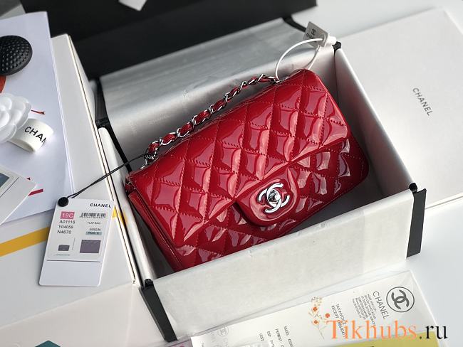 Chanel CF Big Mini Patent Leather Small Bag Red (Silver Lock) 1116 Size 20 cm - 1