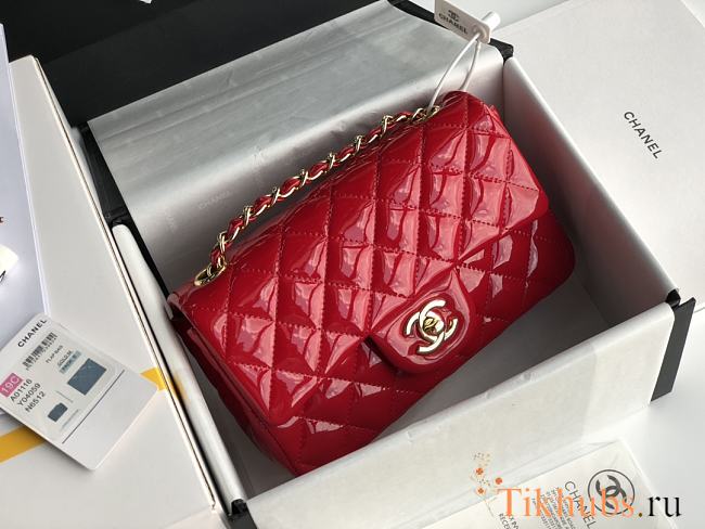 Chanel CF Big Mini Patent Leather Small Bag Red (Gold lock) 1116 Size 20 cm - 1