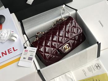 Chanel CF Big Mini Patent Leather Small Bag Red Wine (Gold lock) 1116 Size 20 cm