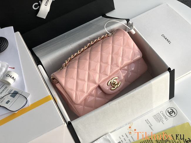 Chanel CF Big Mini Patent Leather Small Bag Pink (Gold lock) 1116 Size 20 cm - 1