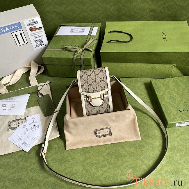 Gucci GG Supreme Horsebit 1955 Mini Bag White 625615 Size 11.5 x 17 x 4 cm - 1