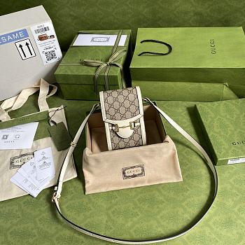 Gucci GG Supreme Horsebit 1955 Mini Bag White 625615 Size 11.5 x 17 x 4 cm