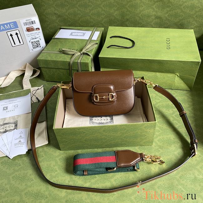 Gucci Horsebit 1955 Denim Mini Bag Full Brown Leather 658574 Size 20.5 x 14 x 5 cm - 1