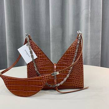 Givenchy V-Shaped Cut Out Handbag Crocodile Brown 23817 Size 27 x 27 x 6 cm